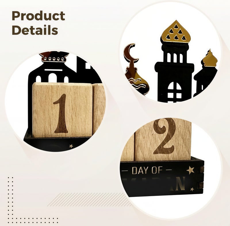 Ramadan Advent Countdown Calendar Wooden Ramadan decorations for home 2026, 30 Days Til Eid 2026, Adjustable Date,Eid Mubarak Centerpieces Decorations Parties Muslim Decor for Home Table Office Table Kids Gift - Image 4